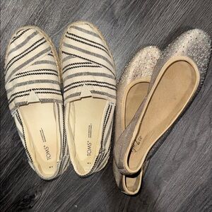 TOMS Women's Striped Espadrille Slip-Ons in Cream/Blue & glitter style & co | 9